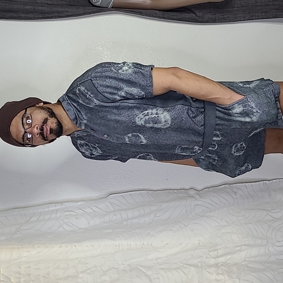 Men's Short Set Size Medium Gray Creme Tie Dye Cotton Blend Casual Travel Cruise - Picture 4 of 7